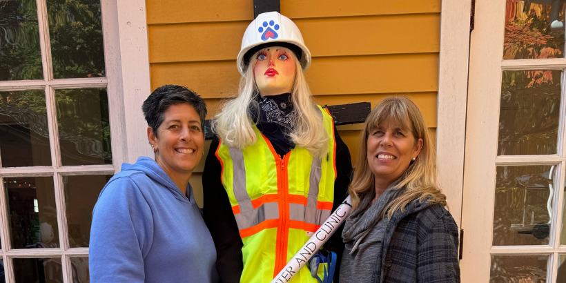 people with builder scarecrow
